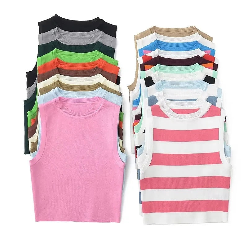 Striped Knit Tank - Denim Blanc