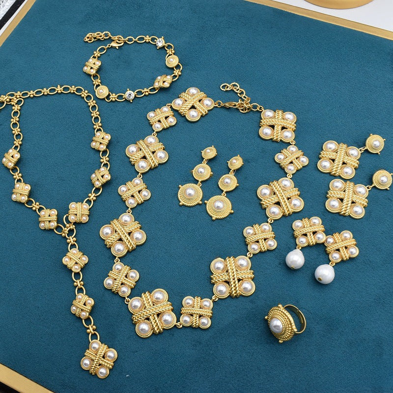 Gold-Plated Pearl Jewelry Set