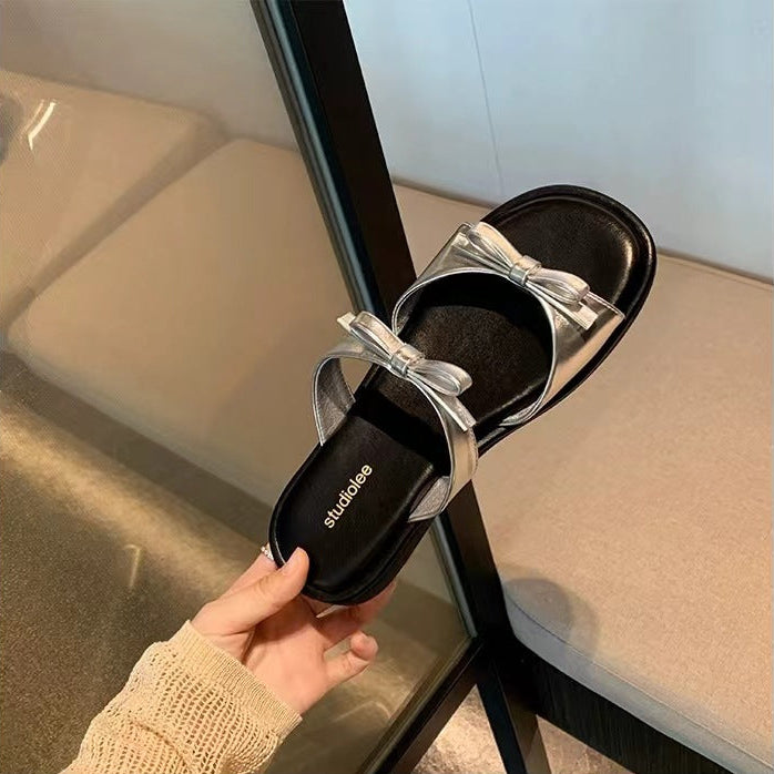 Bow Ease Slides - Stardust Silver