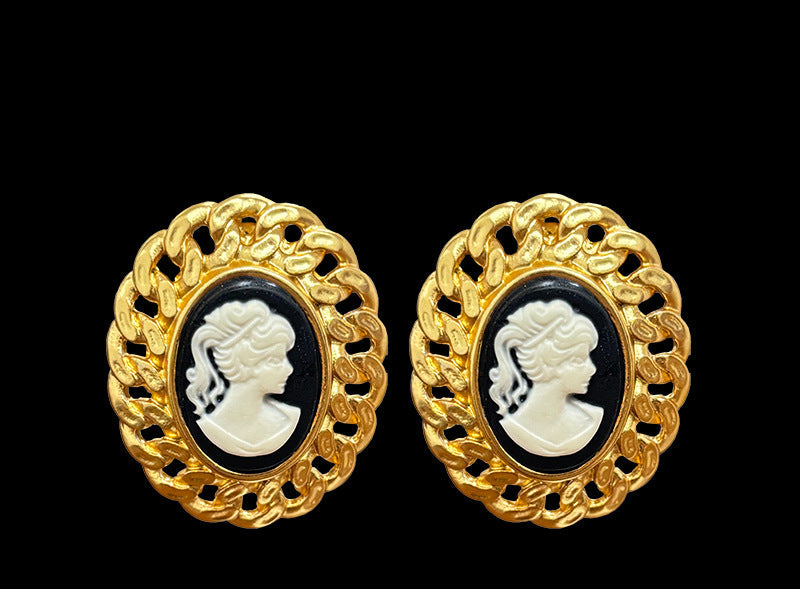 Gold-Plated Cameo Portrait Earrings