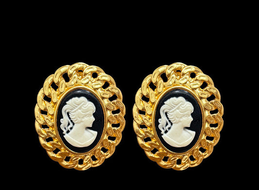 Gold-Plated Cameo Portrait Earrings