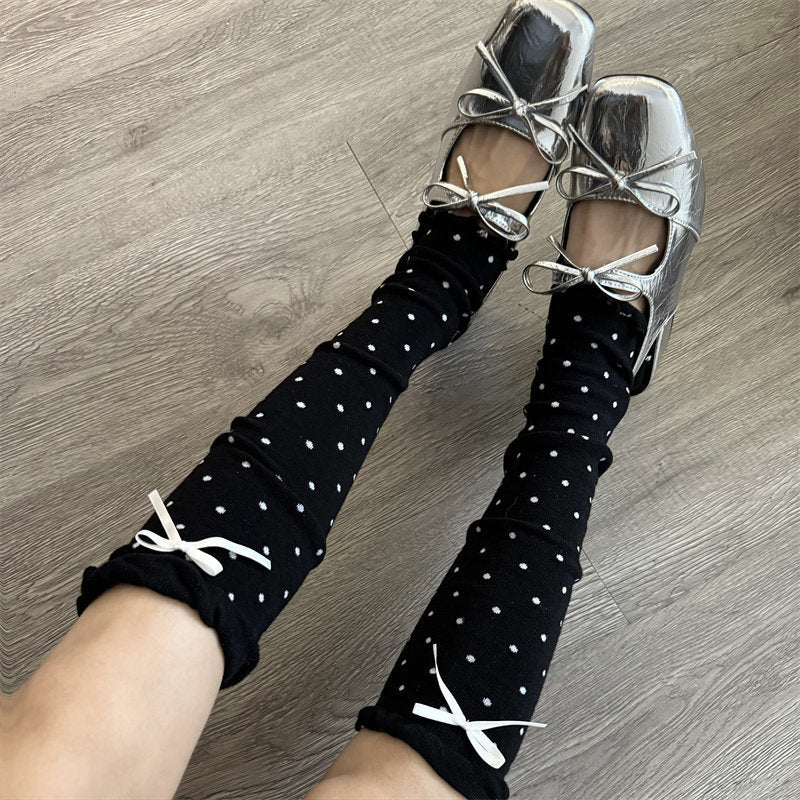Polka Bow Toeless Socks - Mystic Grey