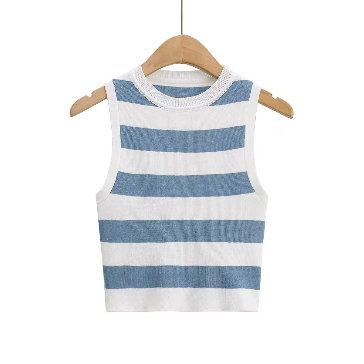 Striped Knit Tank - Denim Blanc