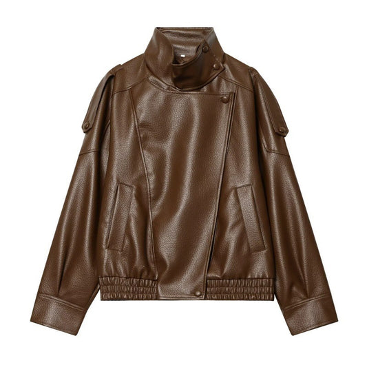 Offbeat Theory Faux Leather Jacket - Mocha Brown