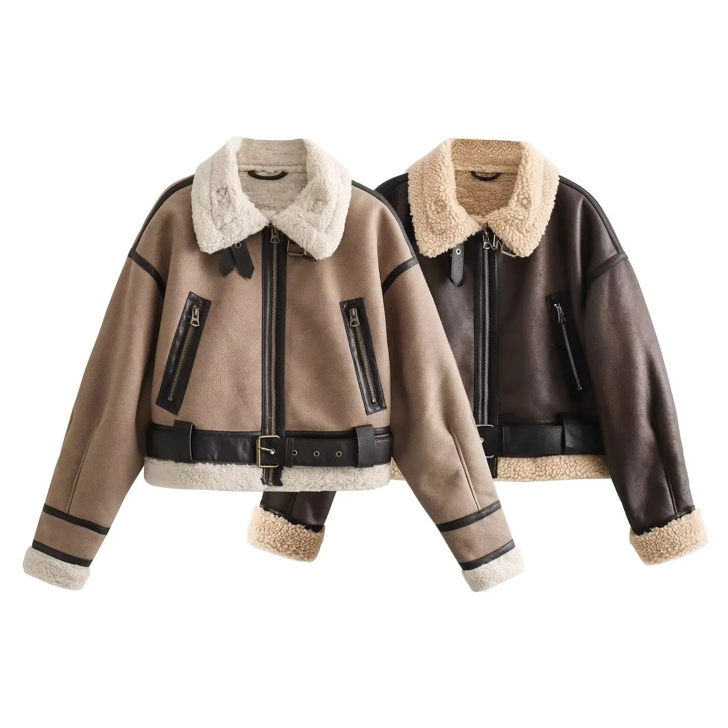 Oslo Shearling Street Jacket - Caramel Beige