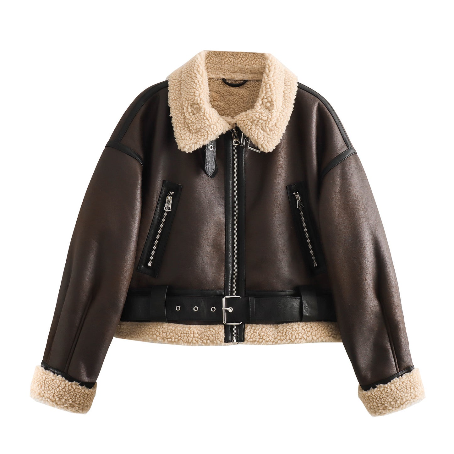 Oslo Shearling Street Jacket - Caramel Beige