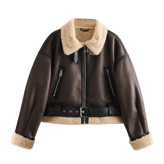 Oslo Shearling Street Jacket - Mocha Brown