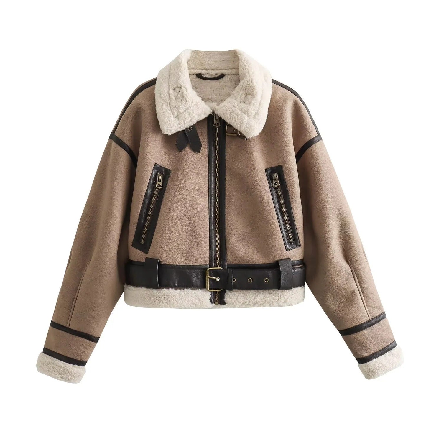 Oslo Shearling Street Jacket - Caramel Beige