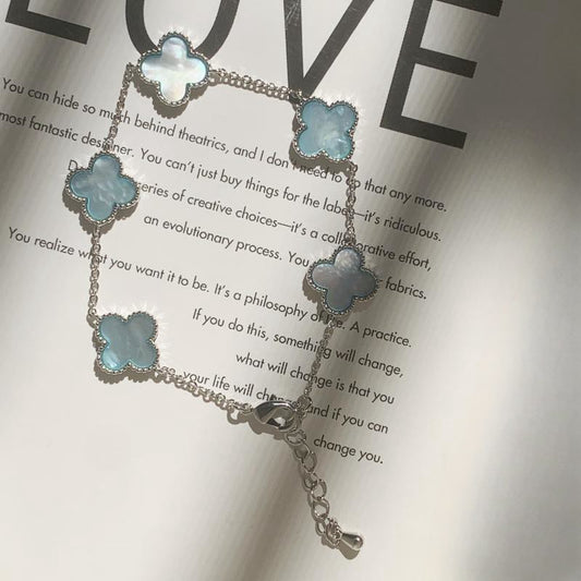 Paris Clover Charm Bracelet - Mother of Pearl Sky Blue