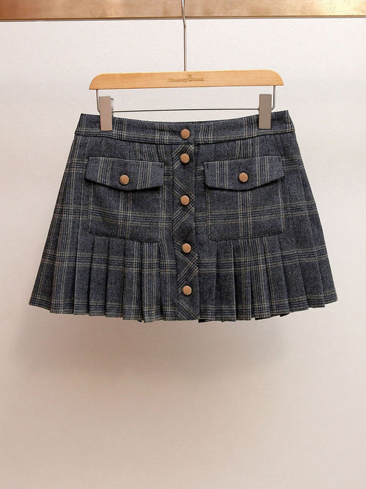 Parisian Academia Plaid Pleated Skirt