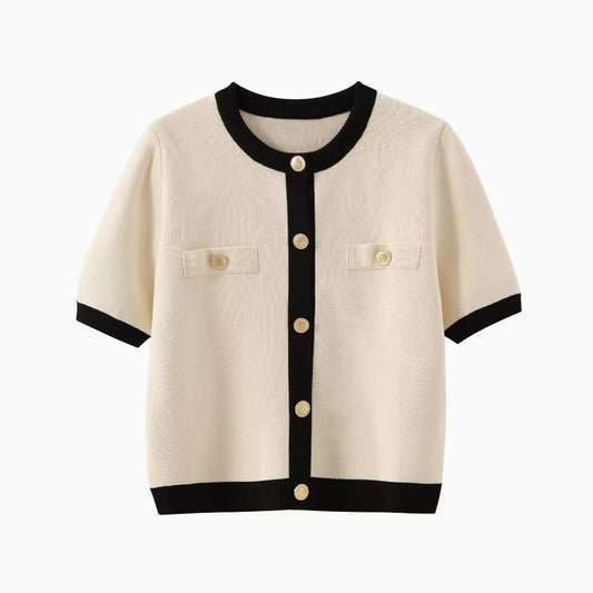 Parisian Contrast Knit Top - Cream Beige
