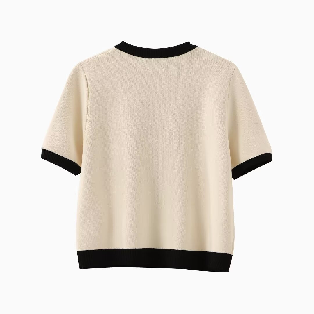 Parisian Contrast Knit Top - Midnight Black