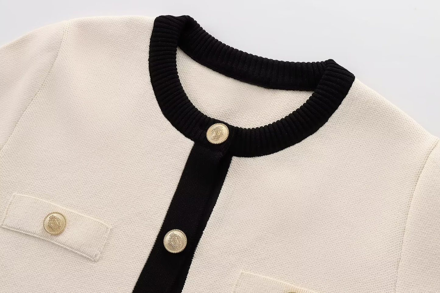 Parisian Contrast Knit Top - Midnight Black