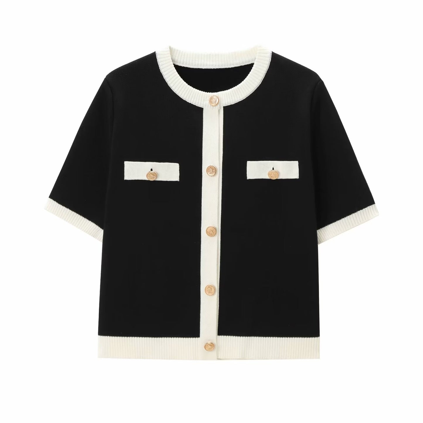 Parisian Contrast Knit Top - Midnight Black