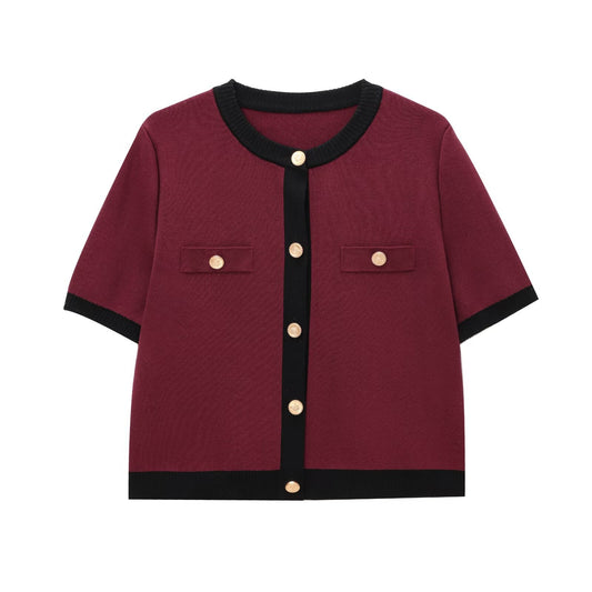 Parisian Contrast Knit Top - Noir Burgundy