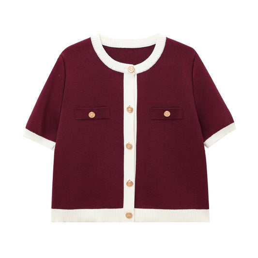 Parisian Contrast Knit Top - Blanc Burgundy