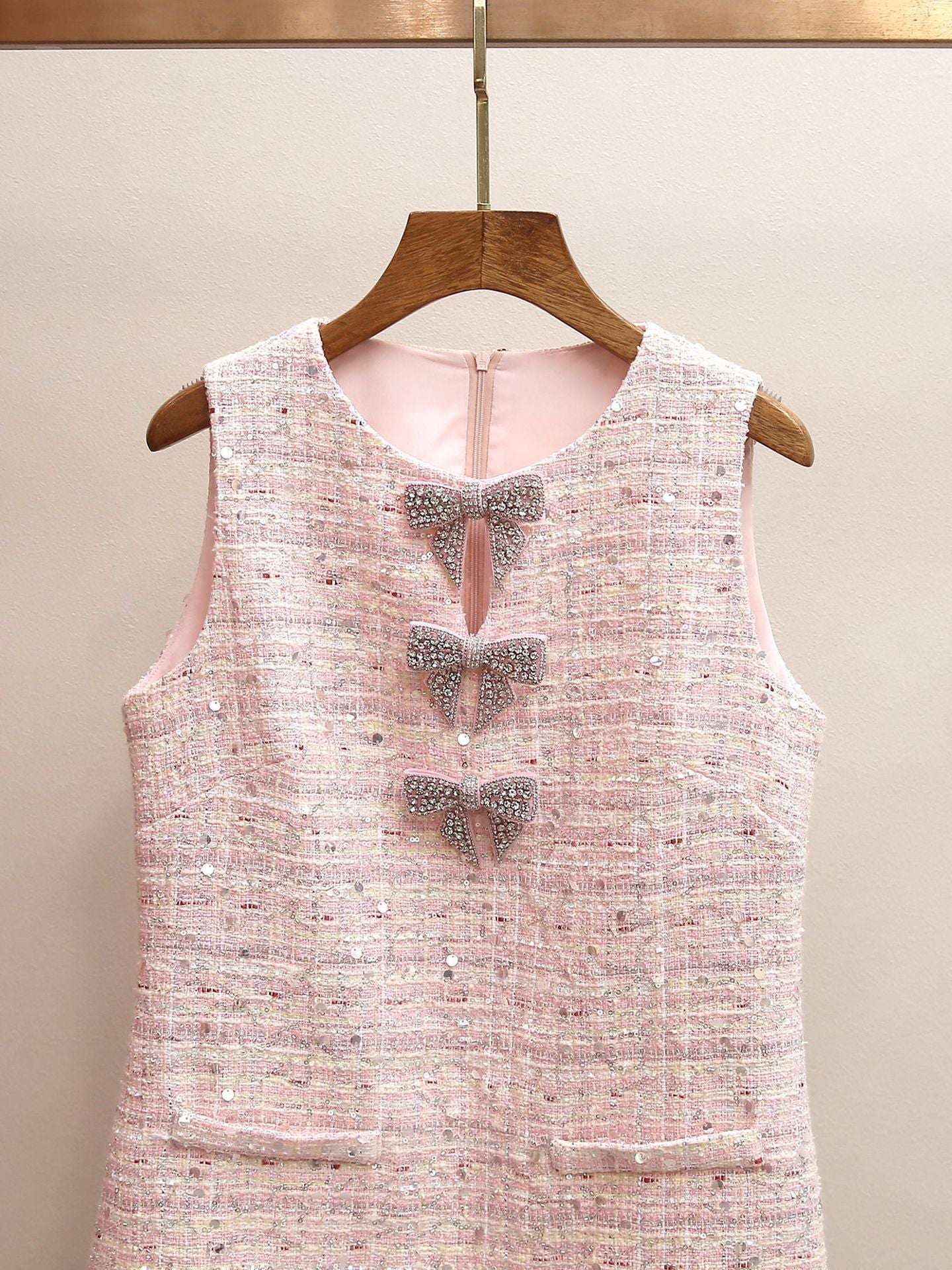 Parisian Crystal Bow Sequin Tweed Dress