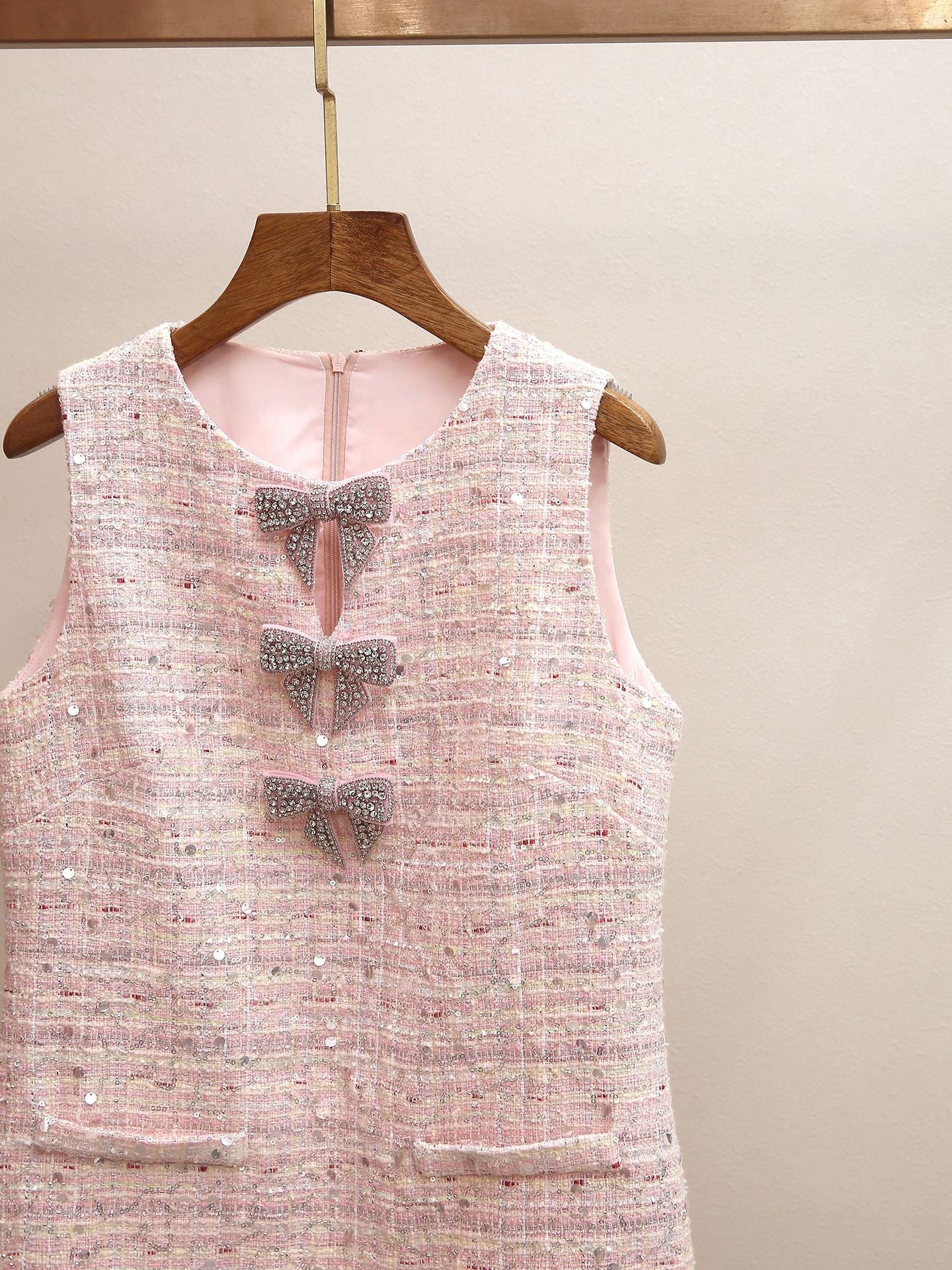 Parisian Crystal Bow Sequin Tweed Dress