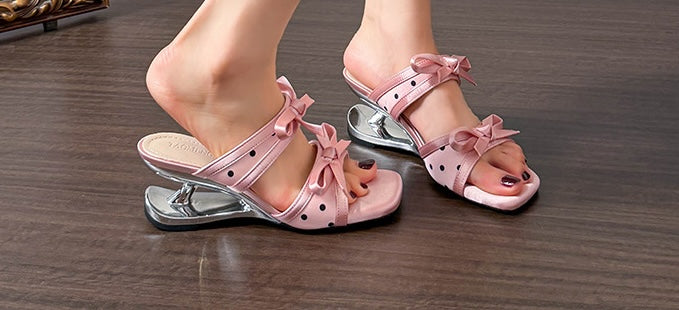 Parisian Polka Bow Heels - Blanc Noir