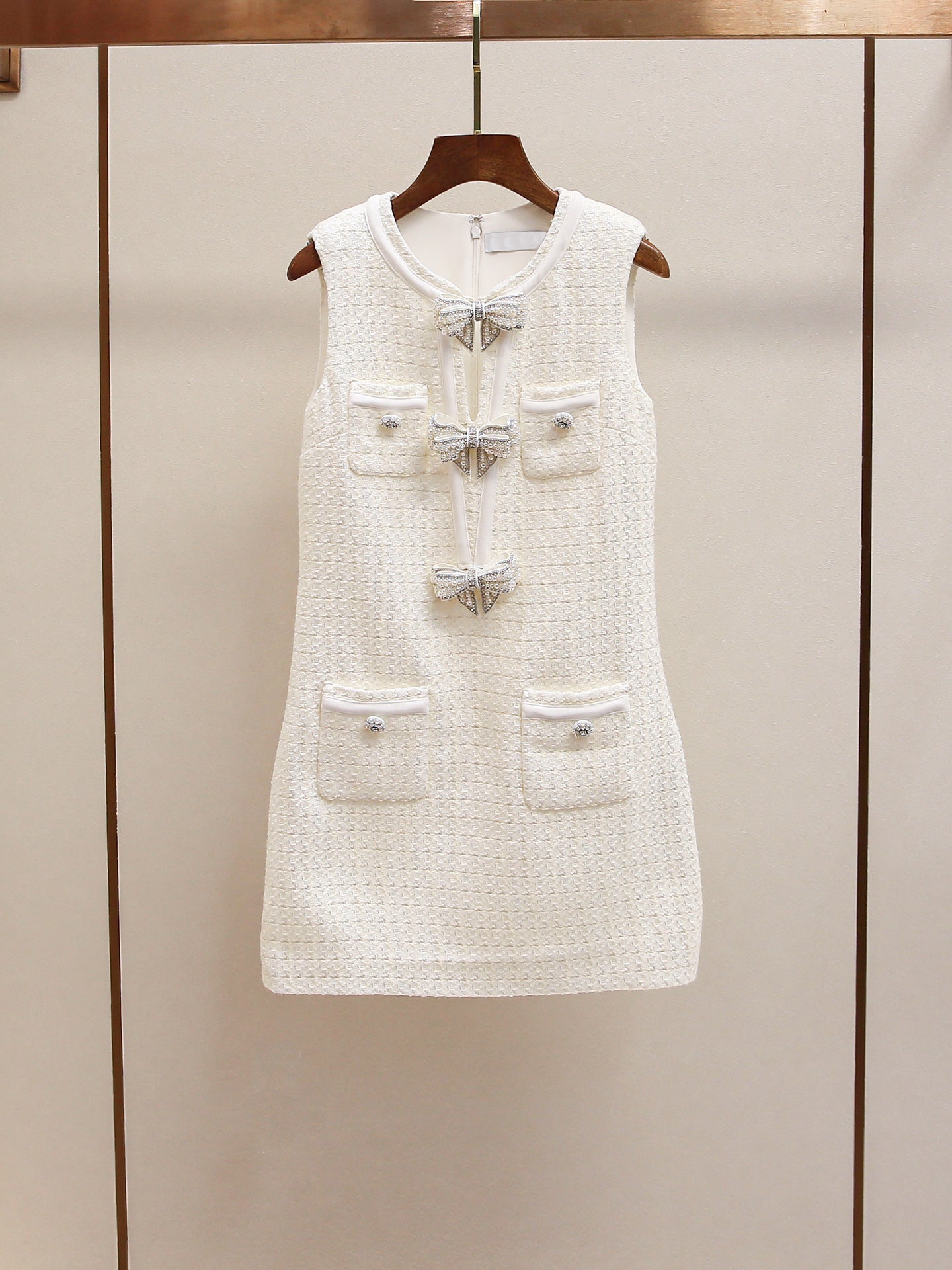 Parisian Tweed Bow Embellished Dress