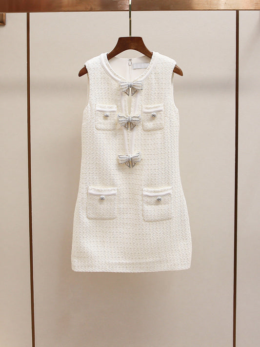 Parisian Tweed Bow Embellished Dress