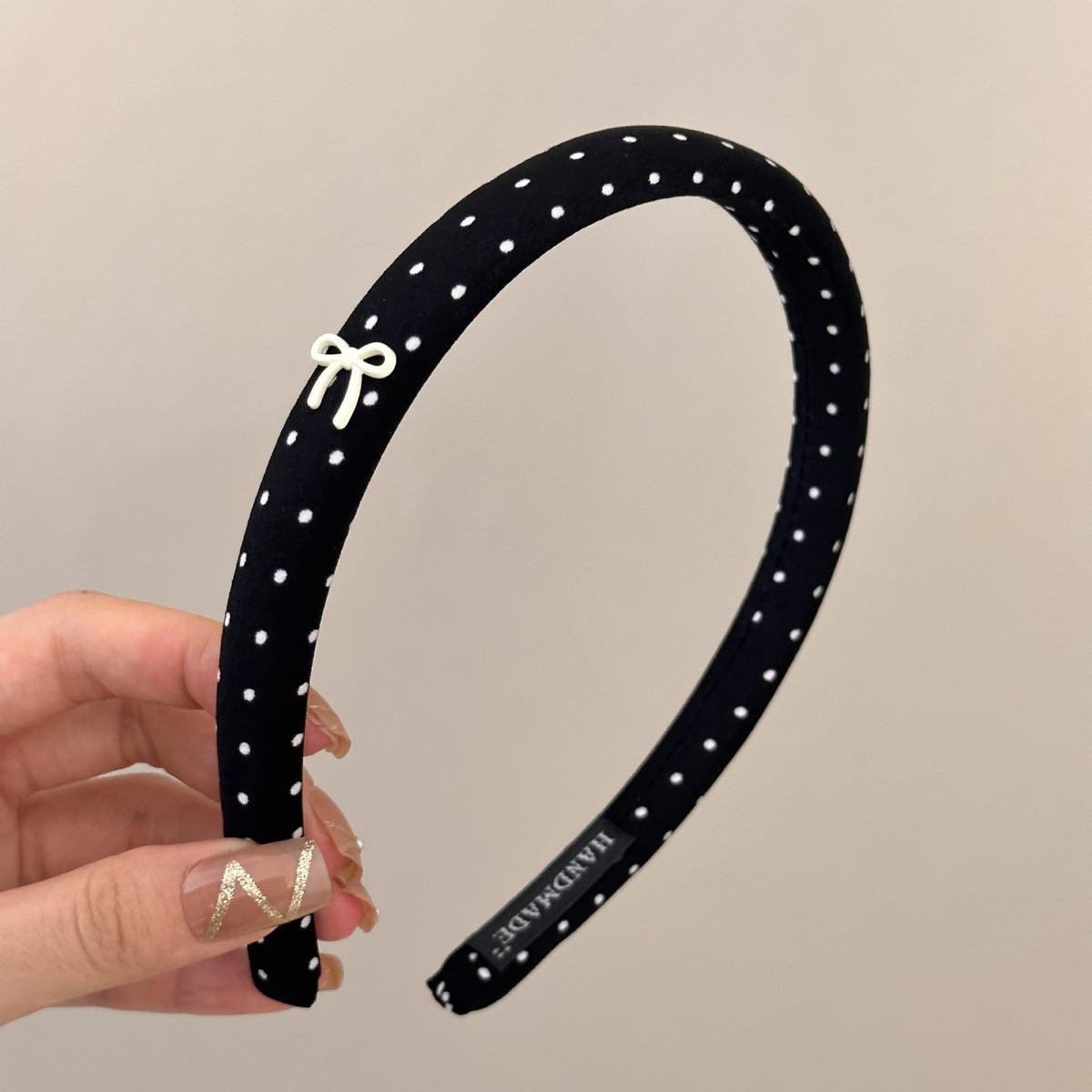 Petite Bow Polka Dot Headband - Blanc White
