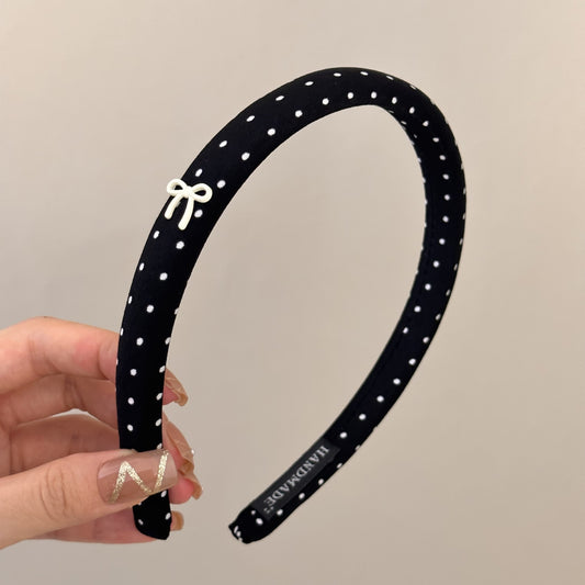 Petite Bow Polka Dot Headband - Midnight Black