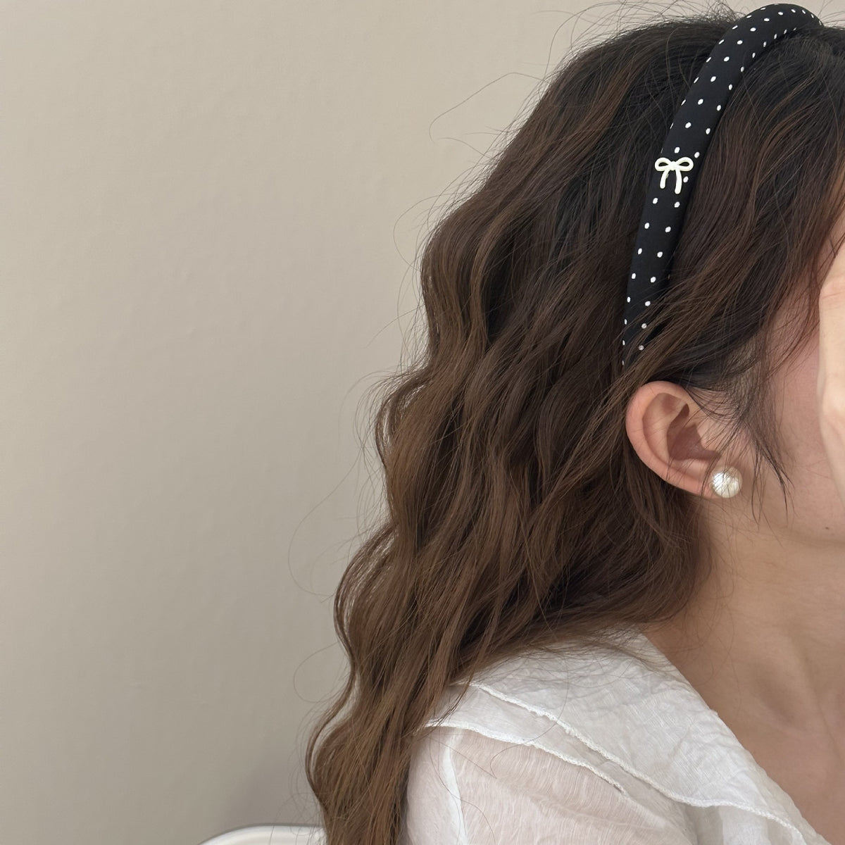 Petite Bow Polka Dot Headband - Blanc White