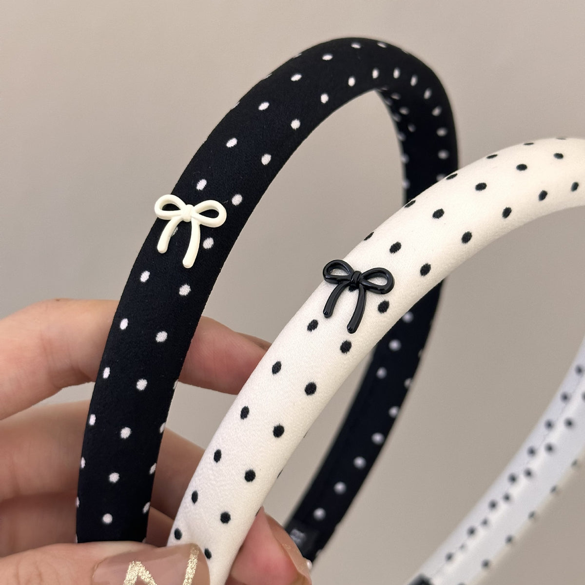 Petite Bow Polka Dot Headband - Blanc White