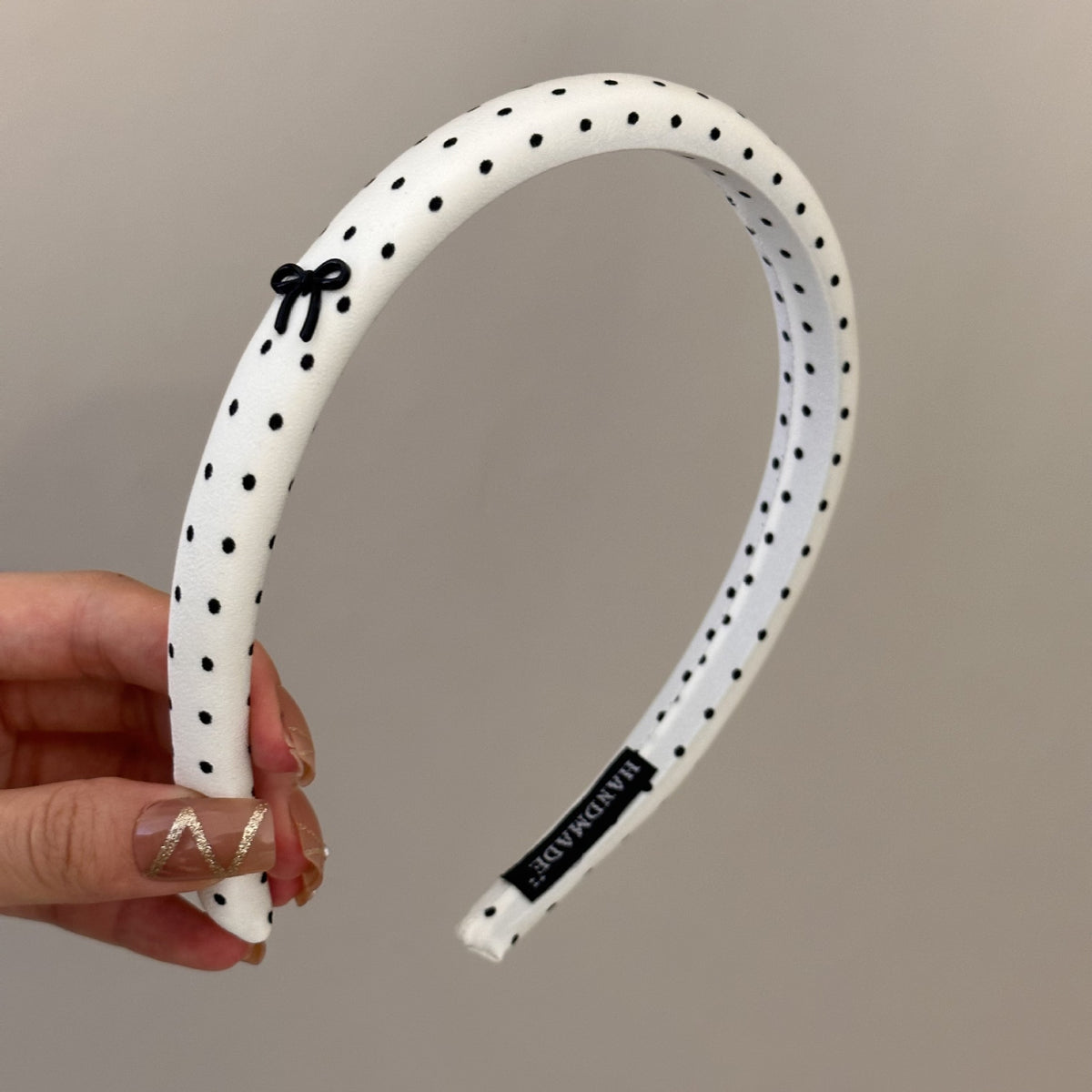 Petite Bow Polka Dot Headband - Blanc White