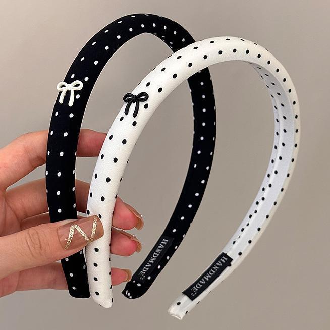 Petite Bow Polka Dot Headband - Blanc White