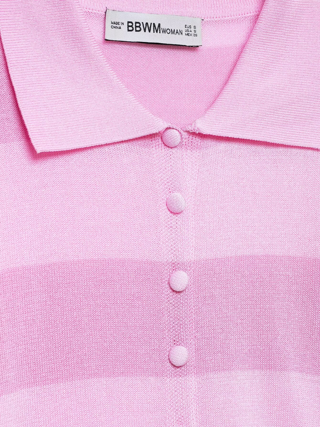 Pink Striped Polo Knit Top