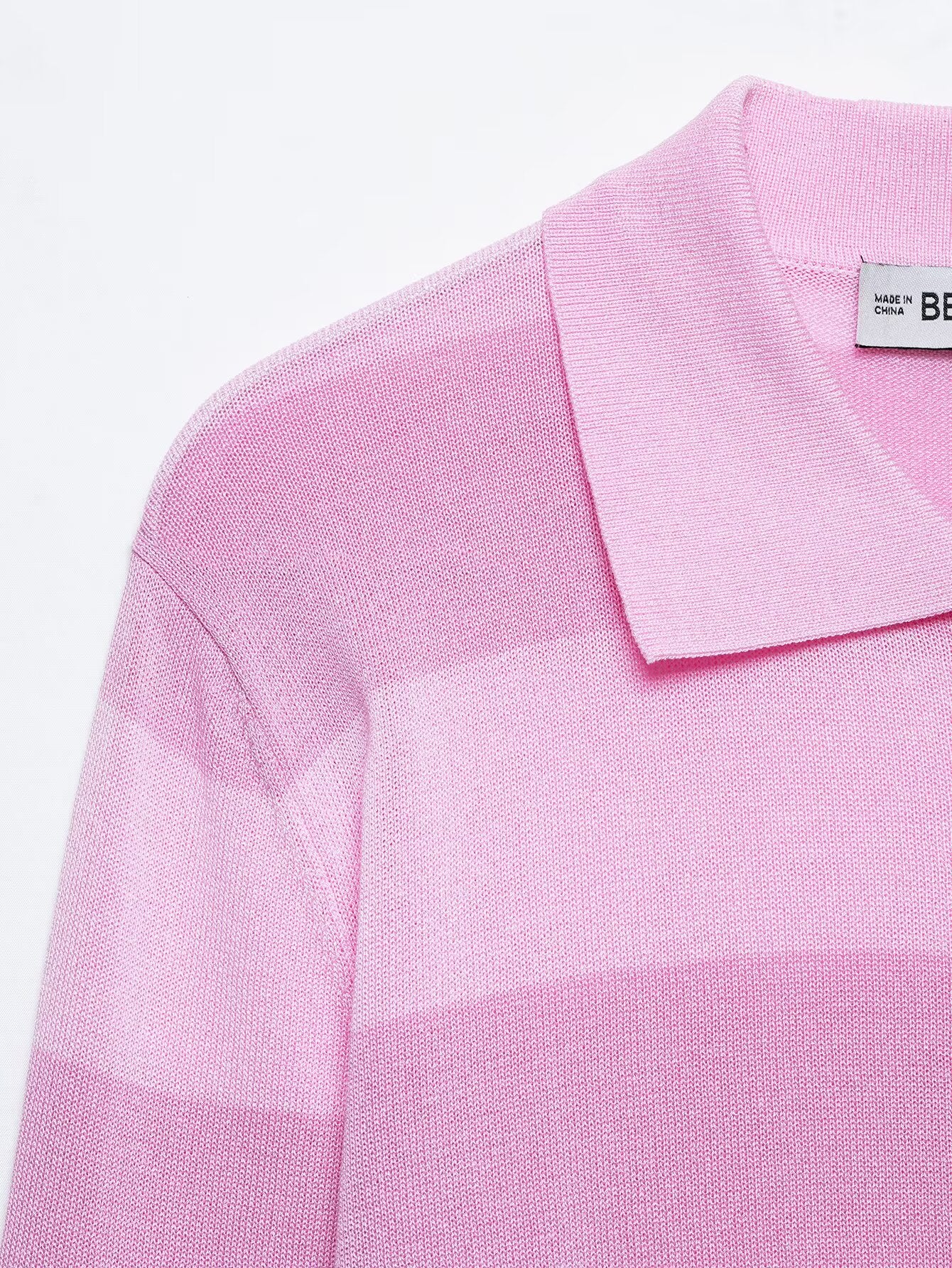 Pink Striped Polo Knit Top