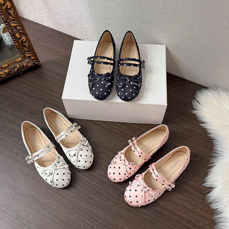 Polka Bow Ballet Flats - Midnight Black