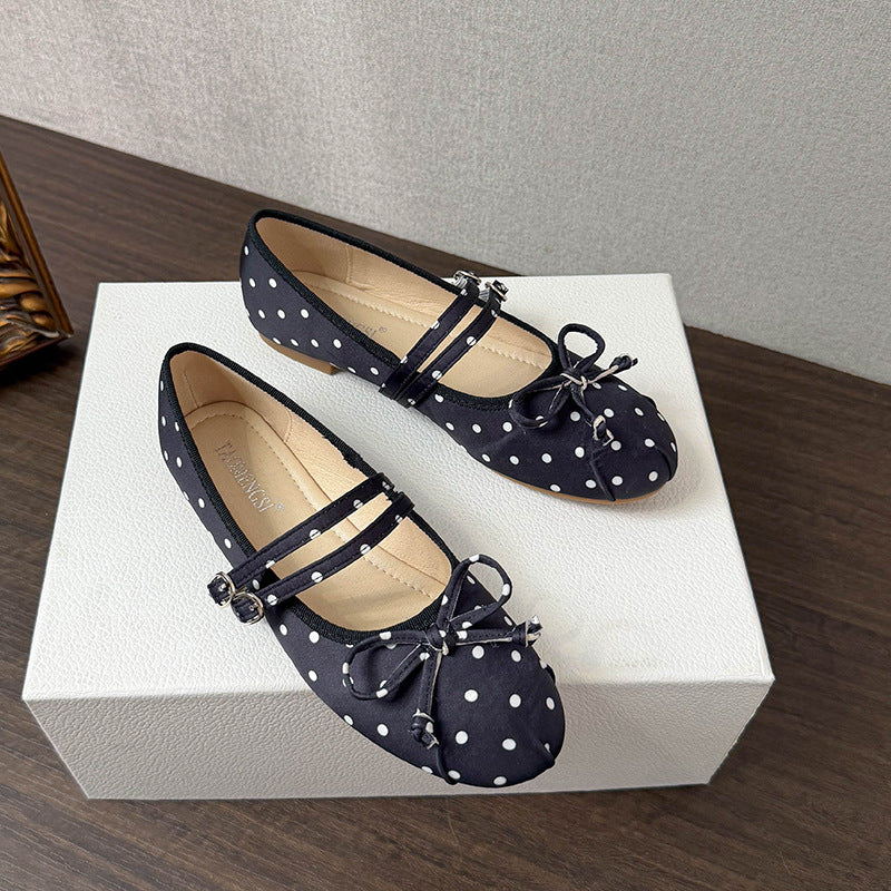 Polka Bow Ballet Flats - Midnight Black