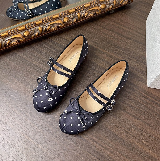 Polka Bow Ballet Flats - Midnight Black
