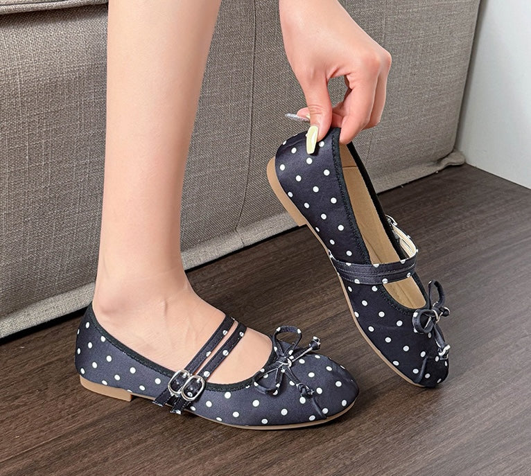 Polka Bow Ballet Flats - Midnight Black