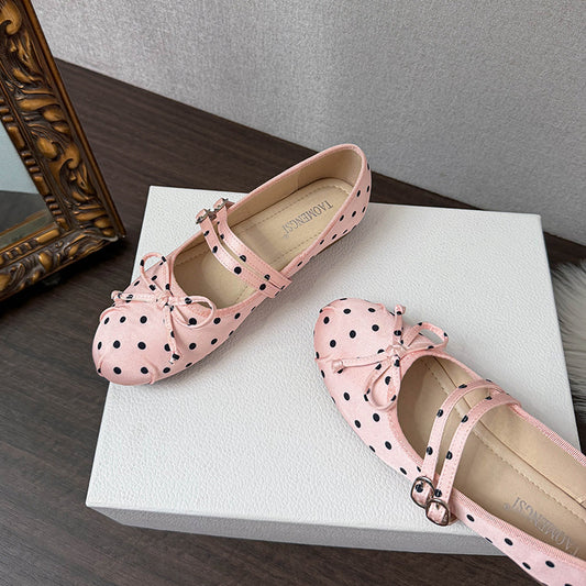 Polka Bow Ballet Flats - Blush Pink