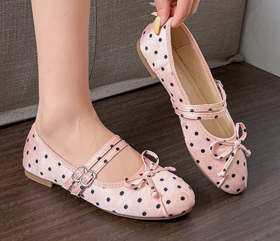 Polka Bow Ballet Flats - Midnight Black