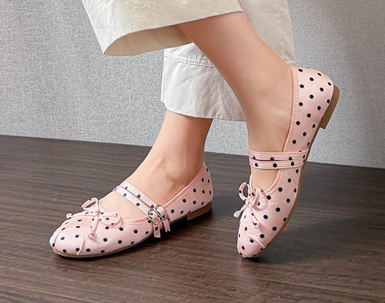 Polka Bow Ballet Flats - Midnight Black