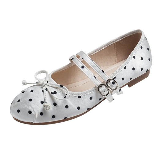Polka Bow Ballet Flats - Blanc White