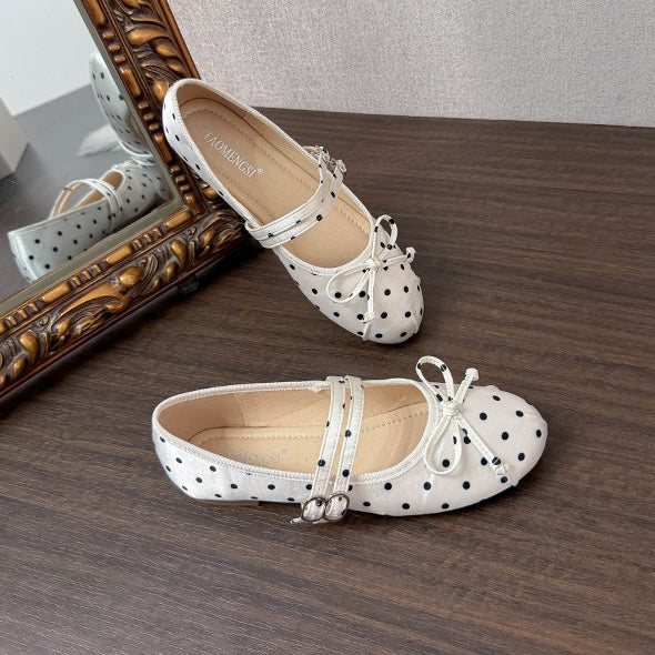 Polka Bow Ballet Flats - Midnight Black