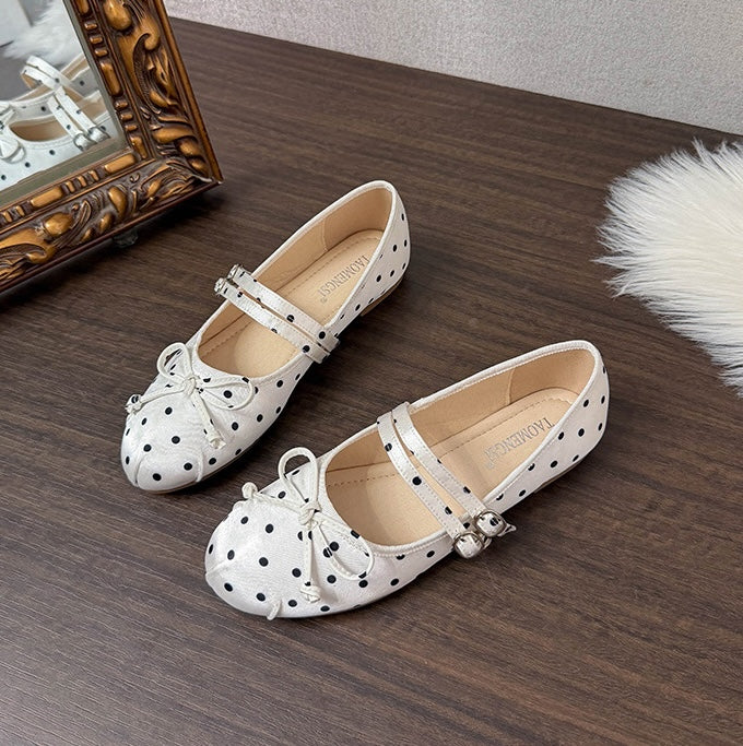 Polka Bow Ballet Flats - Midnight Black
