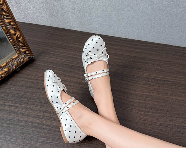 Polka Bow Ballet Flats - Midnight Black