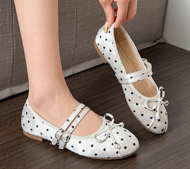 Polka Bow Ballet Flats - Midnight Black
