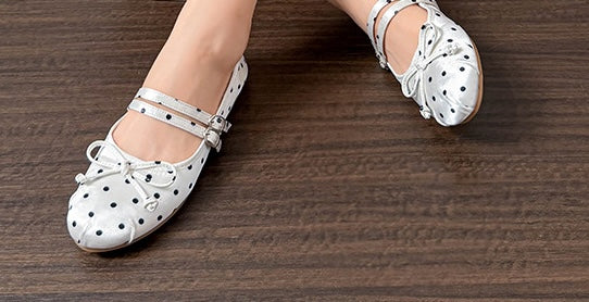 Polka Bow Ballet Flats - Midnight Black