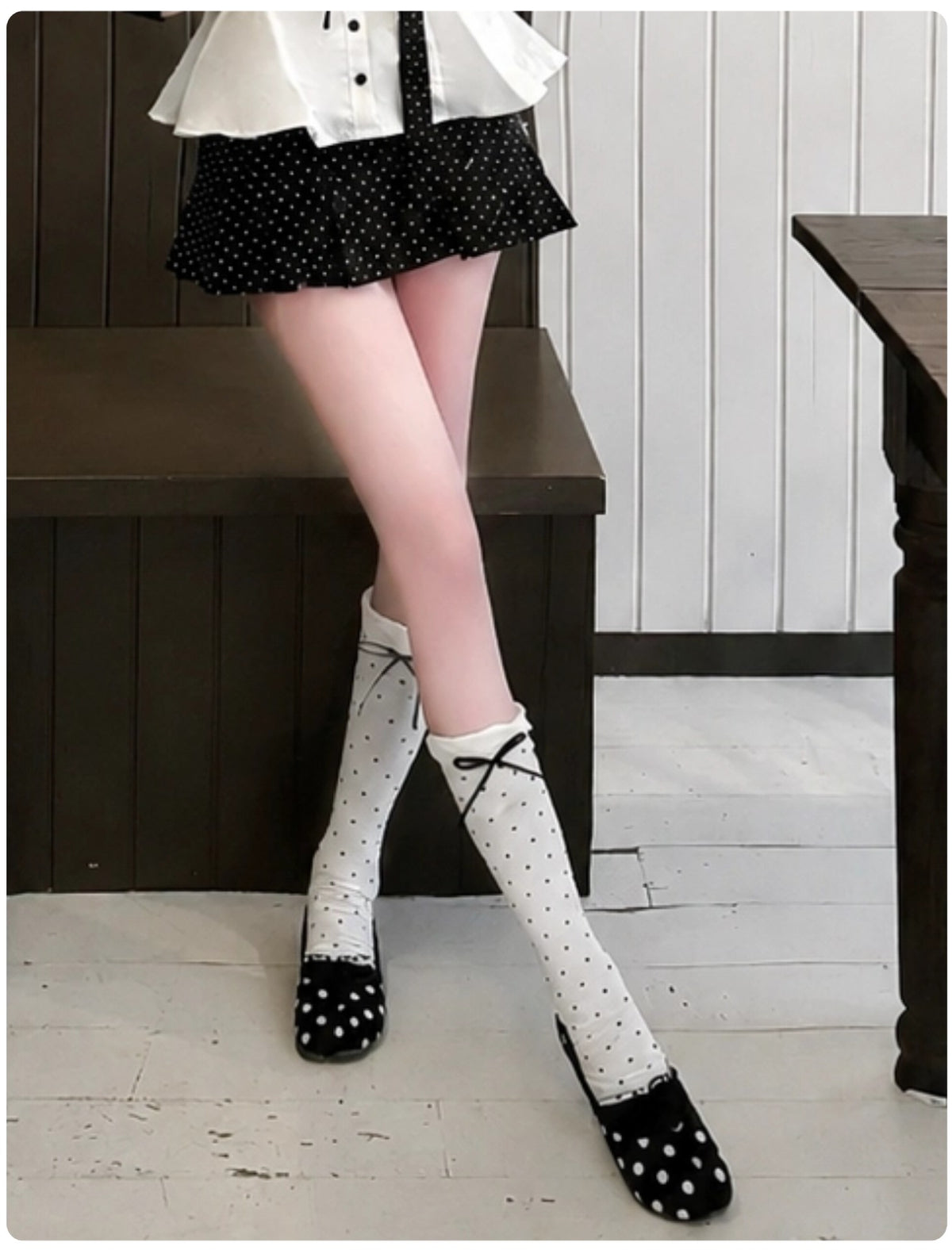 Polka Bow Toeless Socks - Mystic Grey