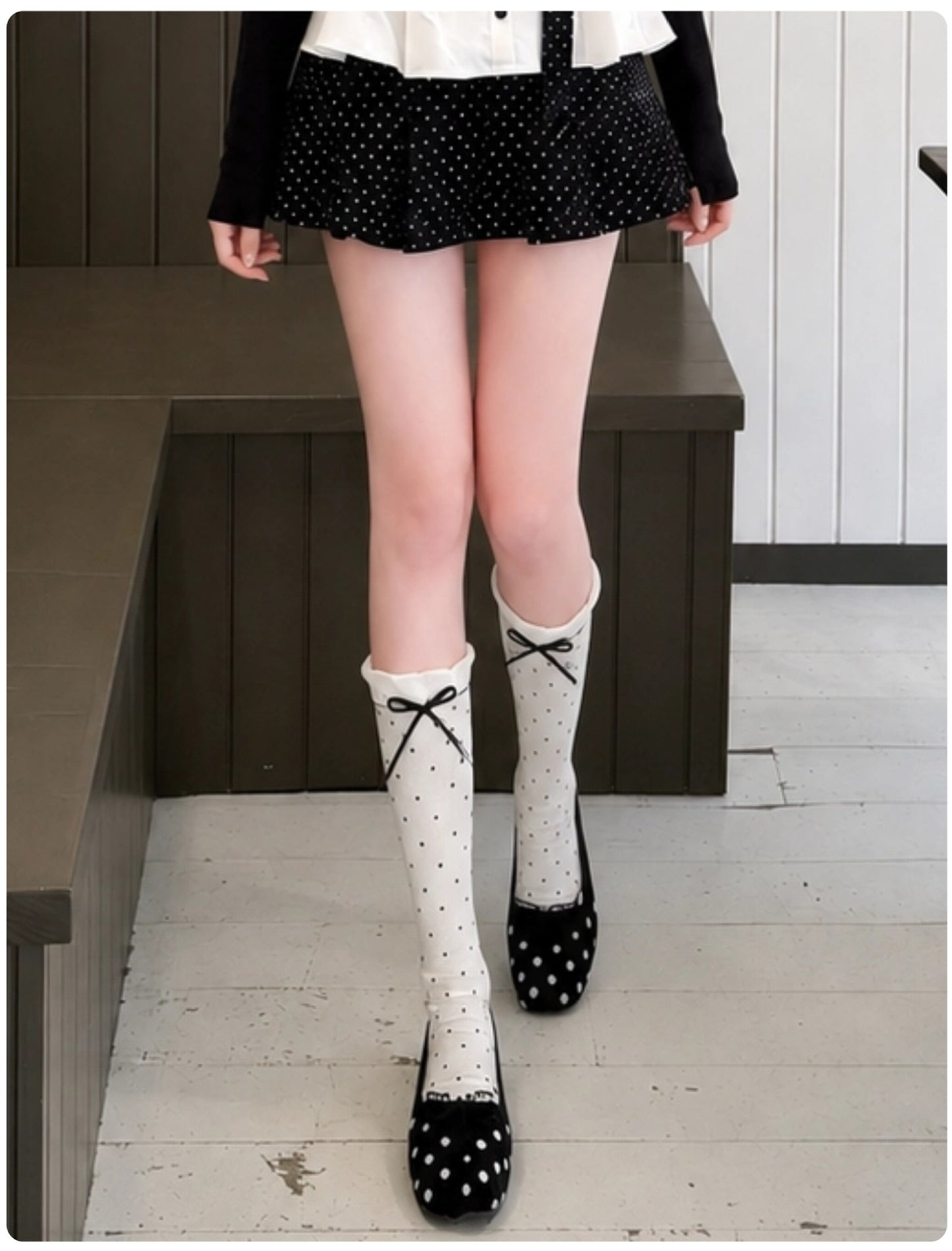 Polka Bow Toeless Socks - Mystic Grey