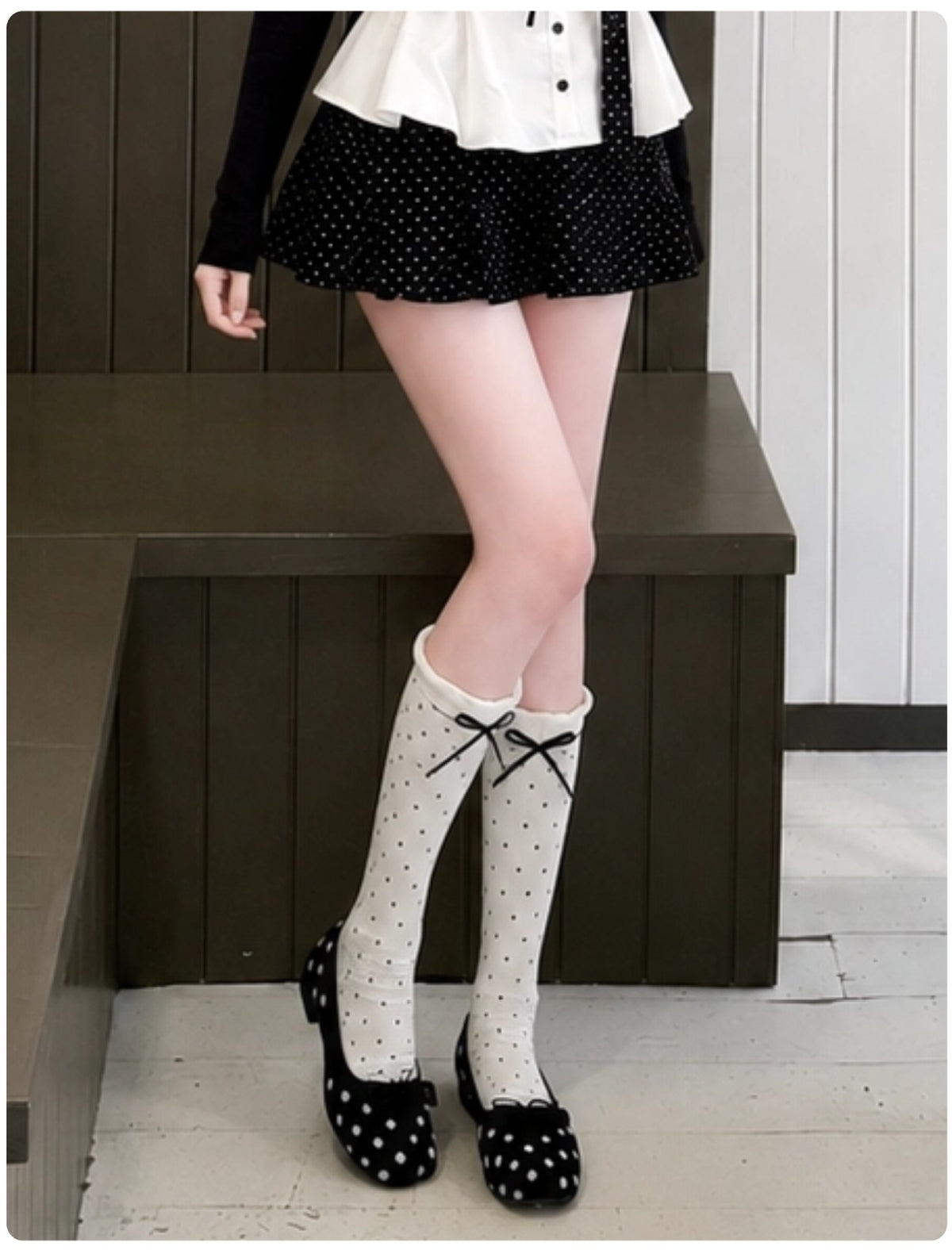 Polka Bow Toeless Socks - Mystic Grey
