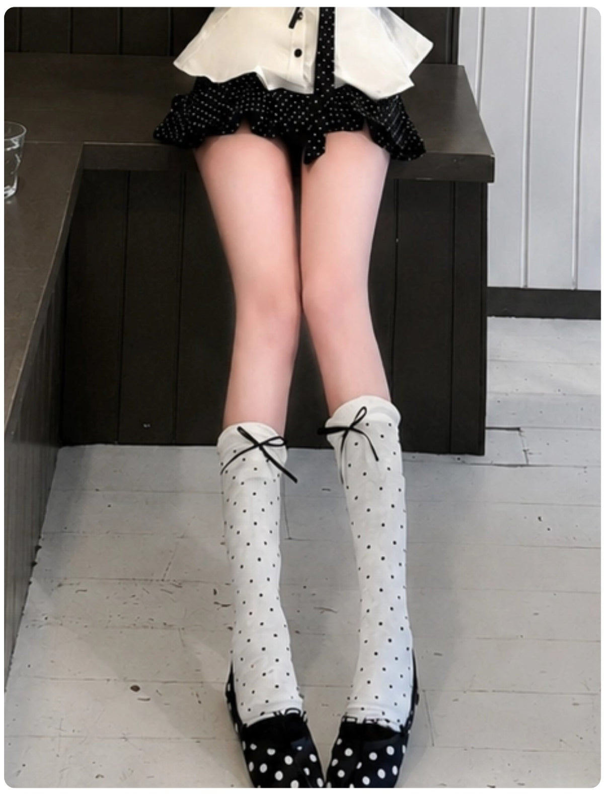Polka Bow Toeless Socks - Mystic Grey